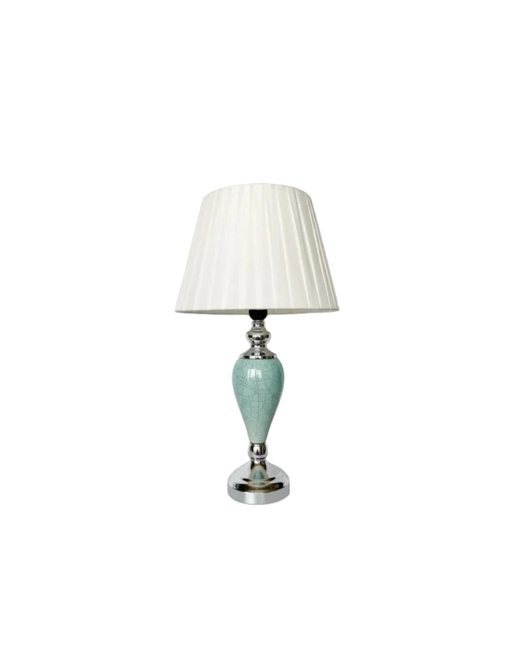 Teal Ceramic Table Lamp with White Fabric Shade – Contemporary Vase Design | Sparkle Decors