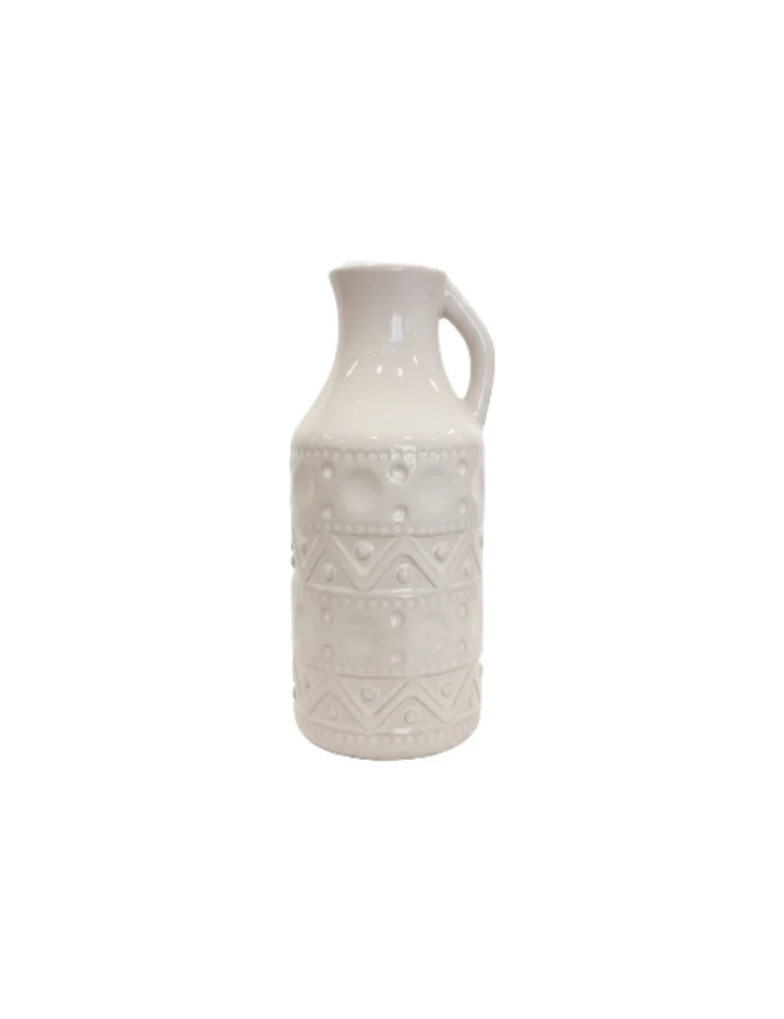 Elegant White Ceramic Jug Vase with Aztec Pattern – Sparkle Decors
