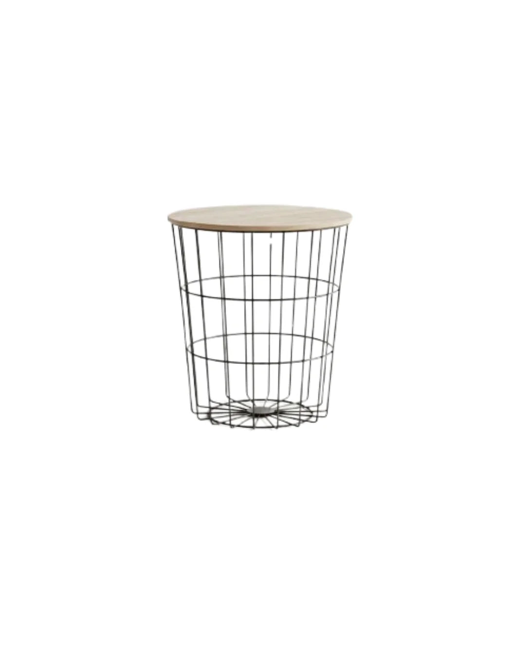 Black Metal Basket Side Table with Storage – Modern Round Accent Table | Sparkle Decors