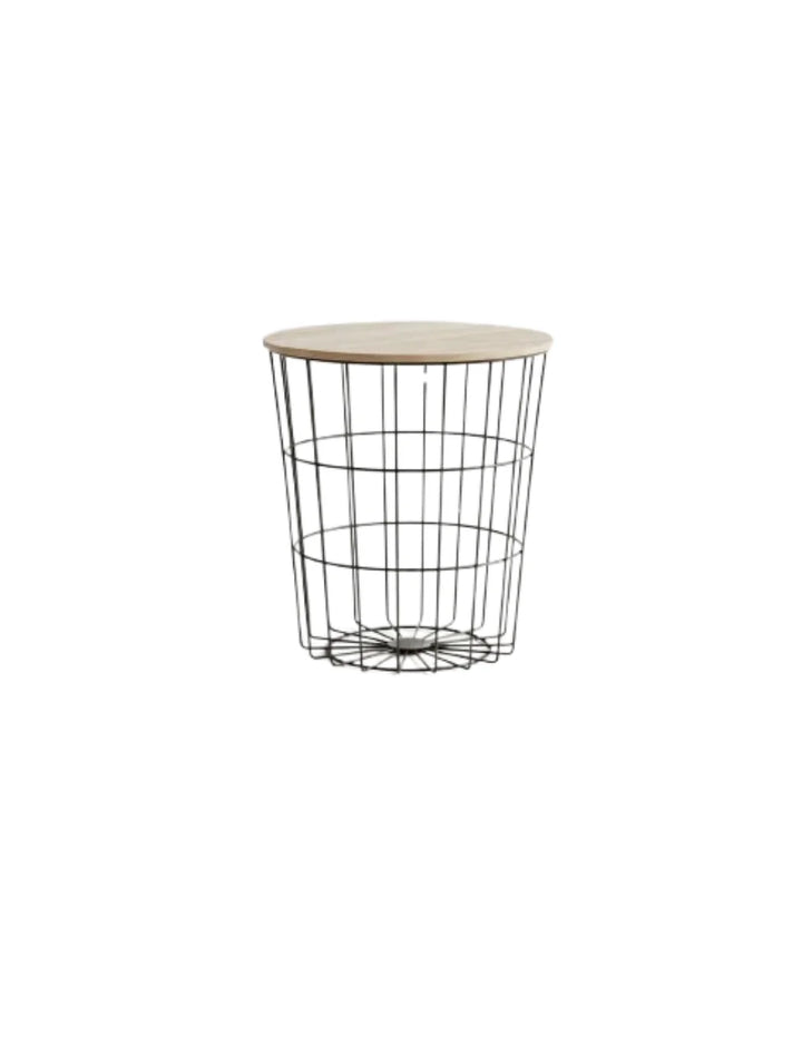 Black Metal Basket Side Table with Storage – Modern Round Accent Table | Sparkle Decors