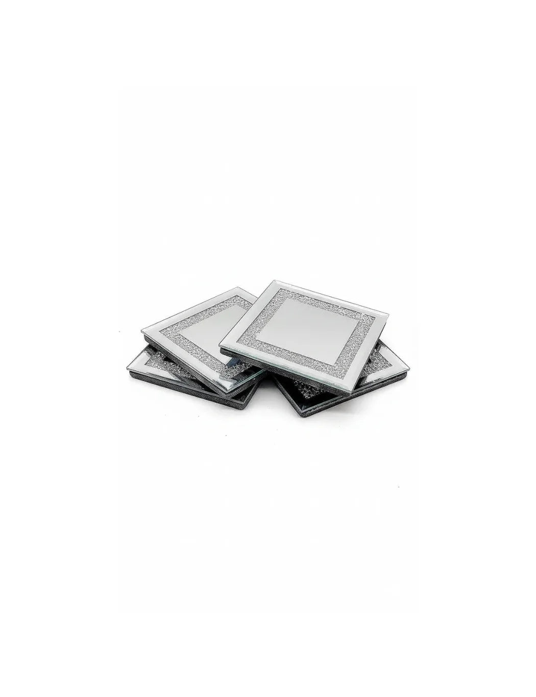 Square Mirrored Glass Coasters Set of 4 – Crushed Jewel Sparkle 10×10cm | Sparkle Decors