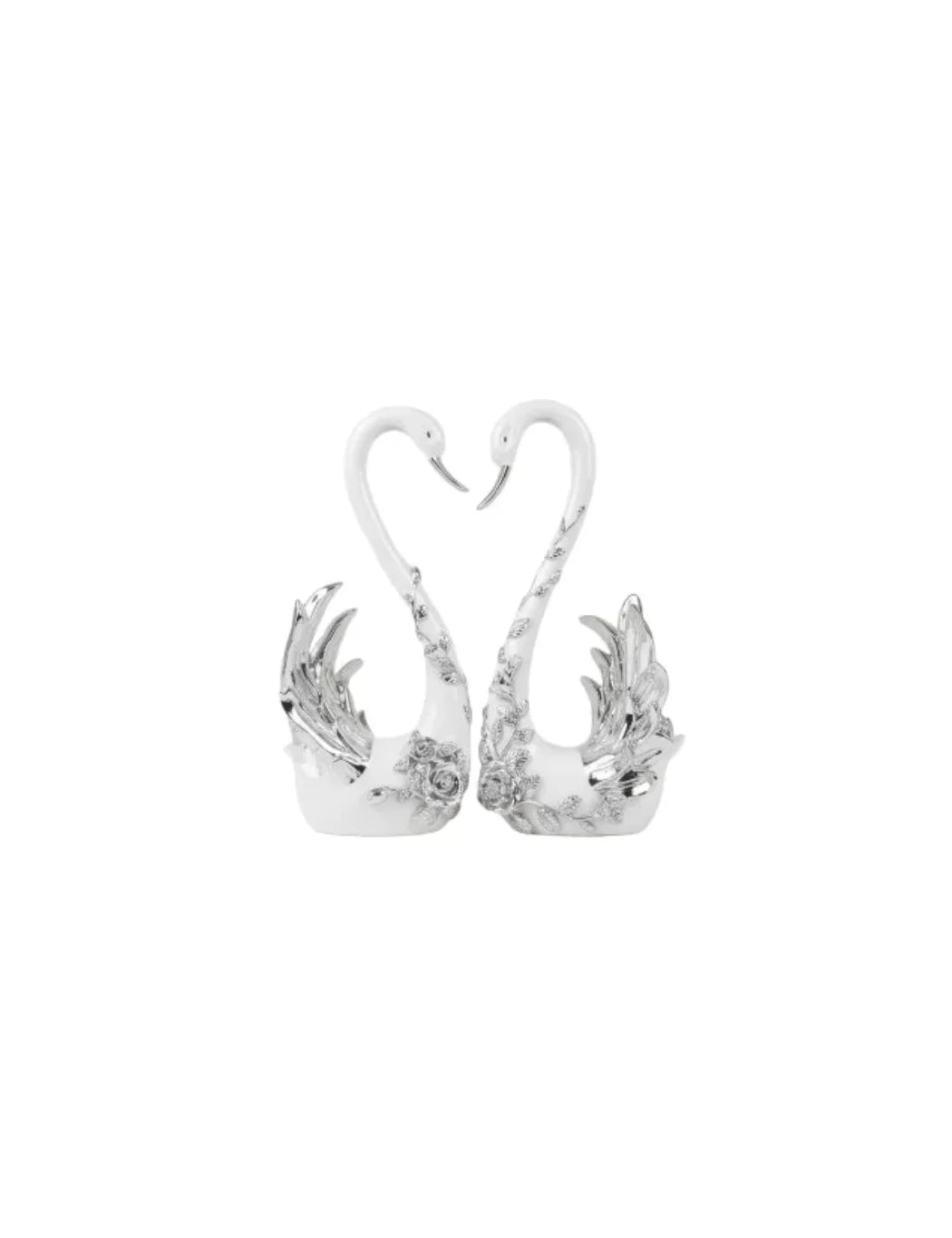 Set of 2 White & Silver Romany Swan Crushed Diamond Ornament – Luxury Gift Décor