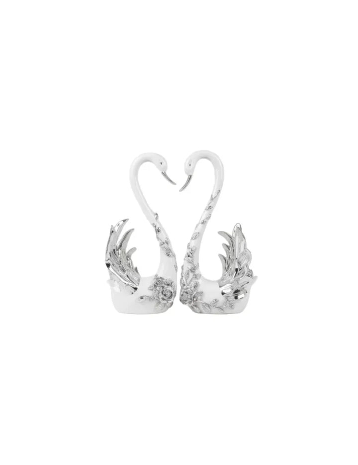 Set of 2 White & Silver Romany Swan Crushed Diamond Ornament – Luxury Gift Décor