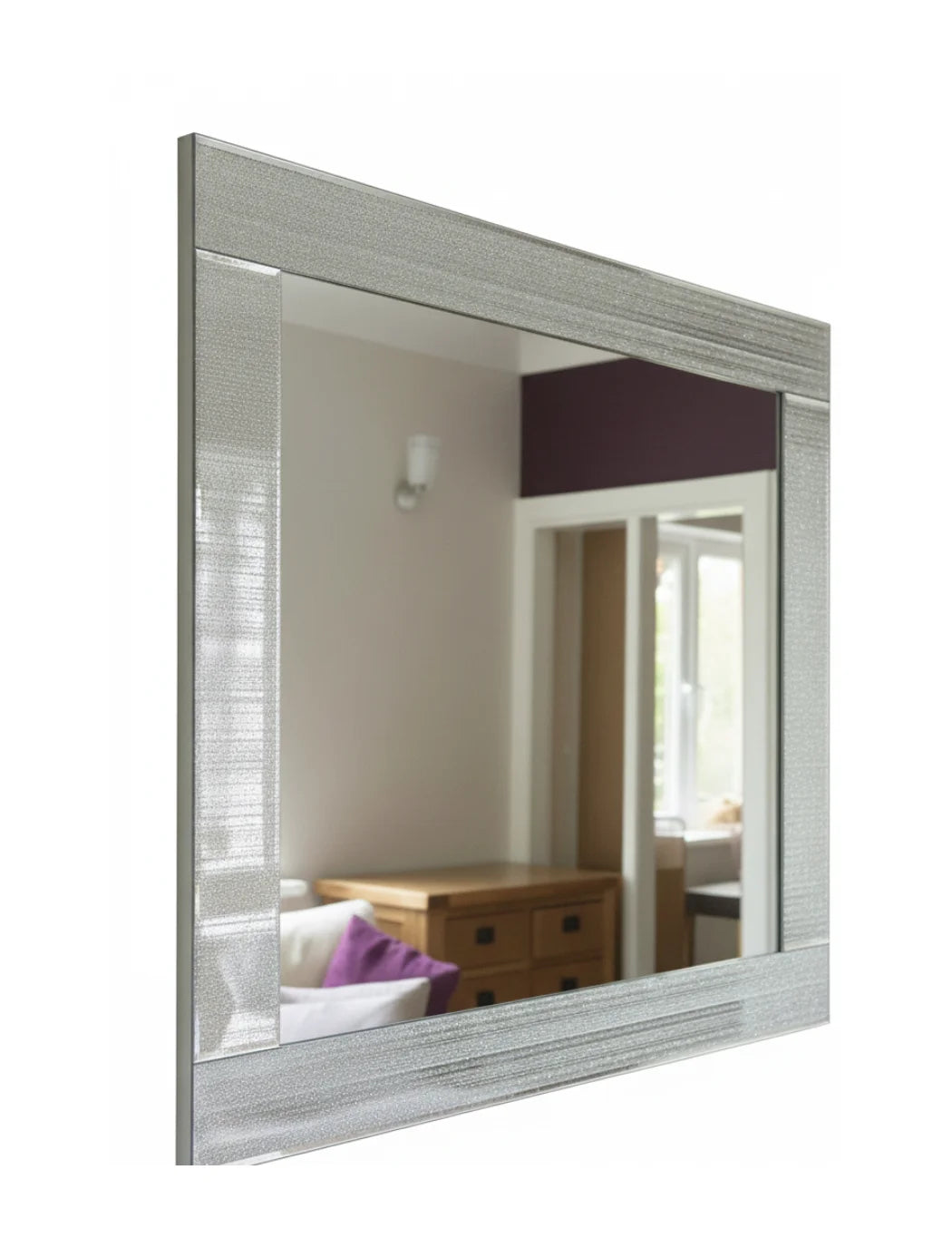 Sparkle Decors Silver Glitter Rectangular Wall Mirror – Elegant Decorative Home Art (40x60cm)