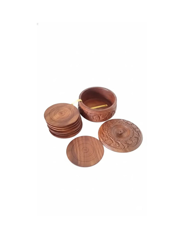 Handmade Rosewood Coasters Set of 6 with Holder – Wooden Tea Coasters