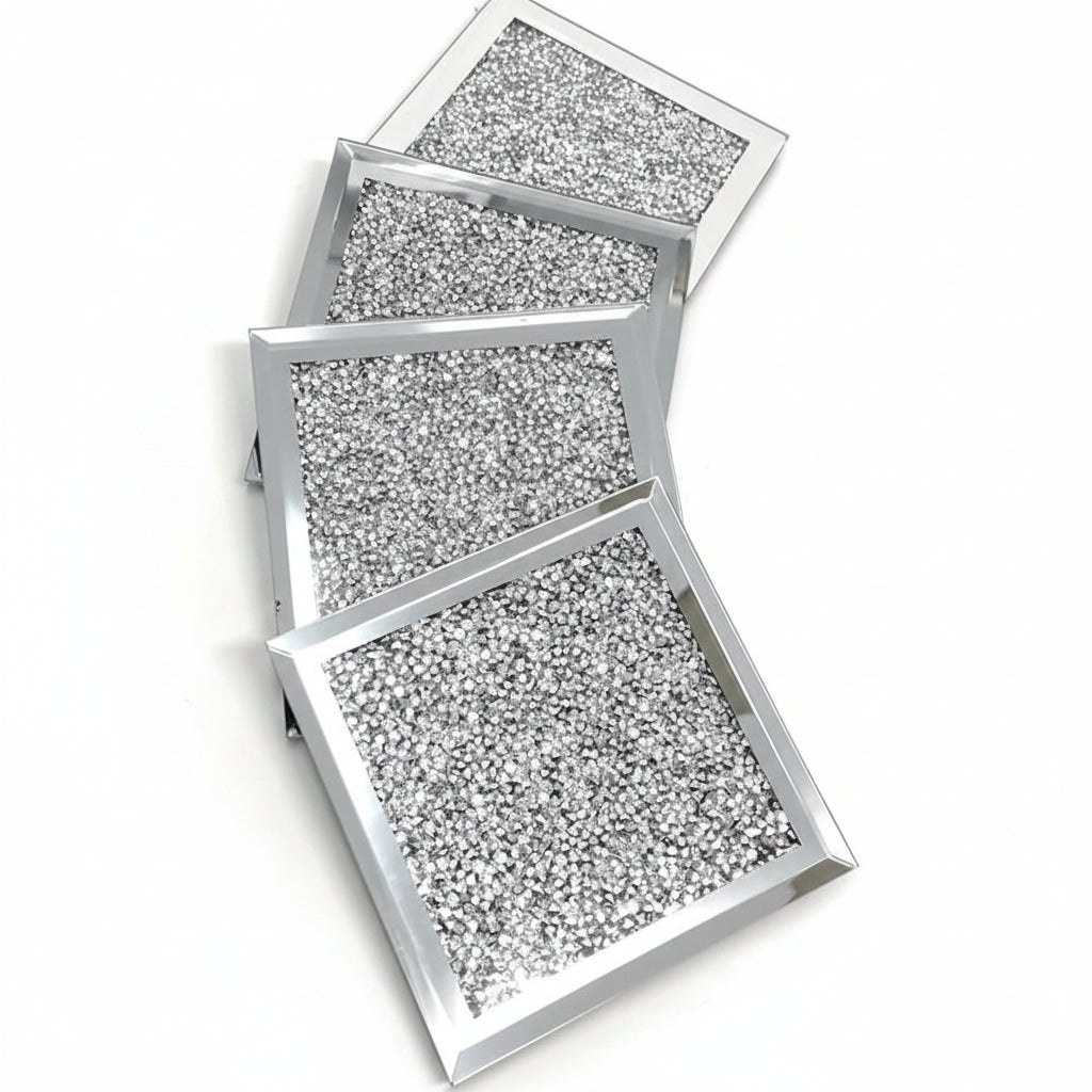 Sparkle glass coaster set crushed crystal glitter table coasters