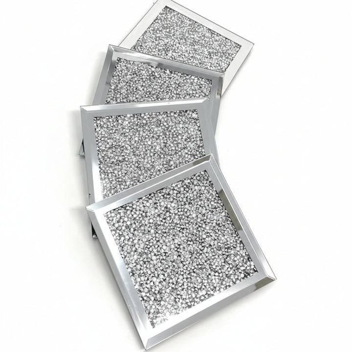 Sparkle glass coaster set crushed crystal glitter table coasters