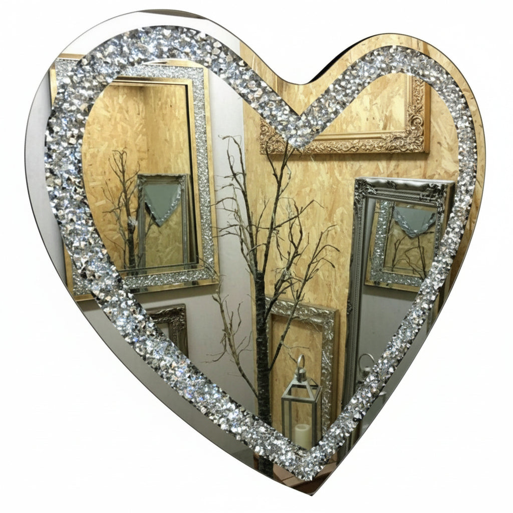 Sparkly silver heart wall mirror