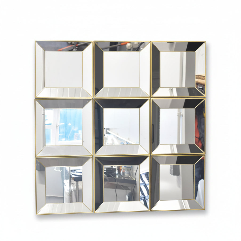 Square mirror wall set gold design