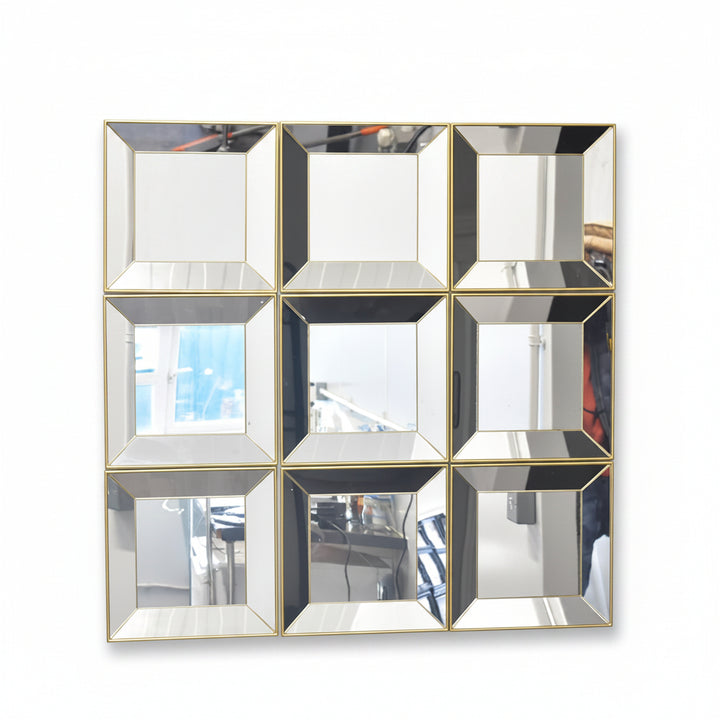 Square mirror wall set gold design