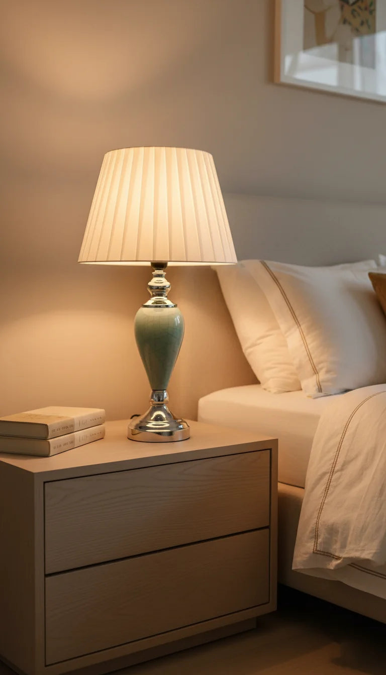 Teal Ceramic Table Lamp with White Fabric Shade