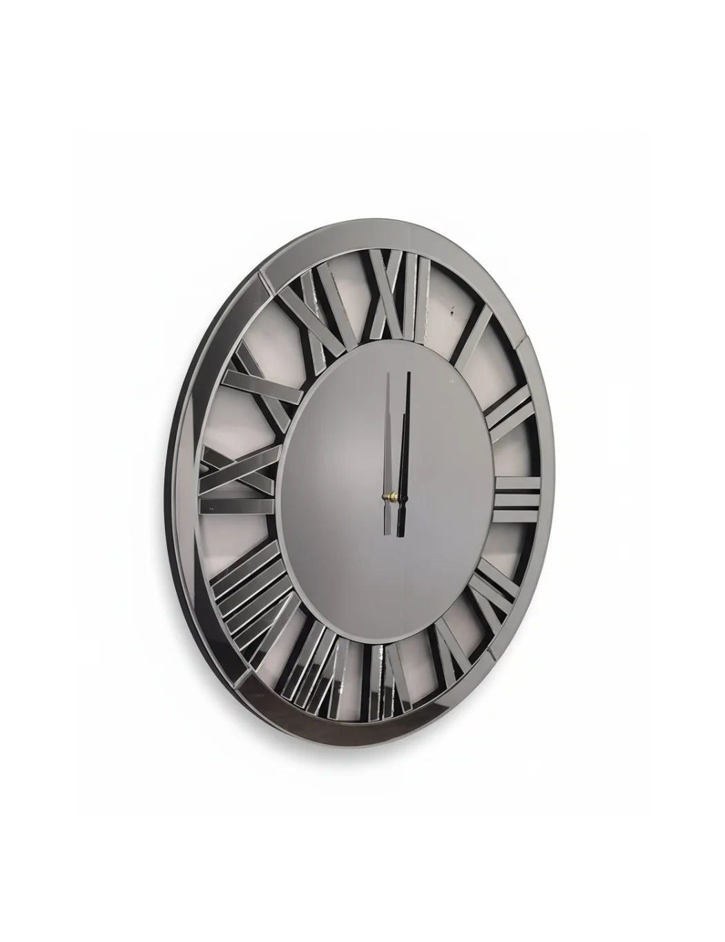 Full Mirrored Round Wall Clock 40cm – Roman Dial Modern Silver Design | Sparkle Decors UK