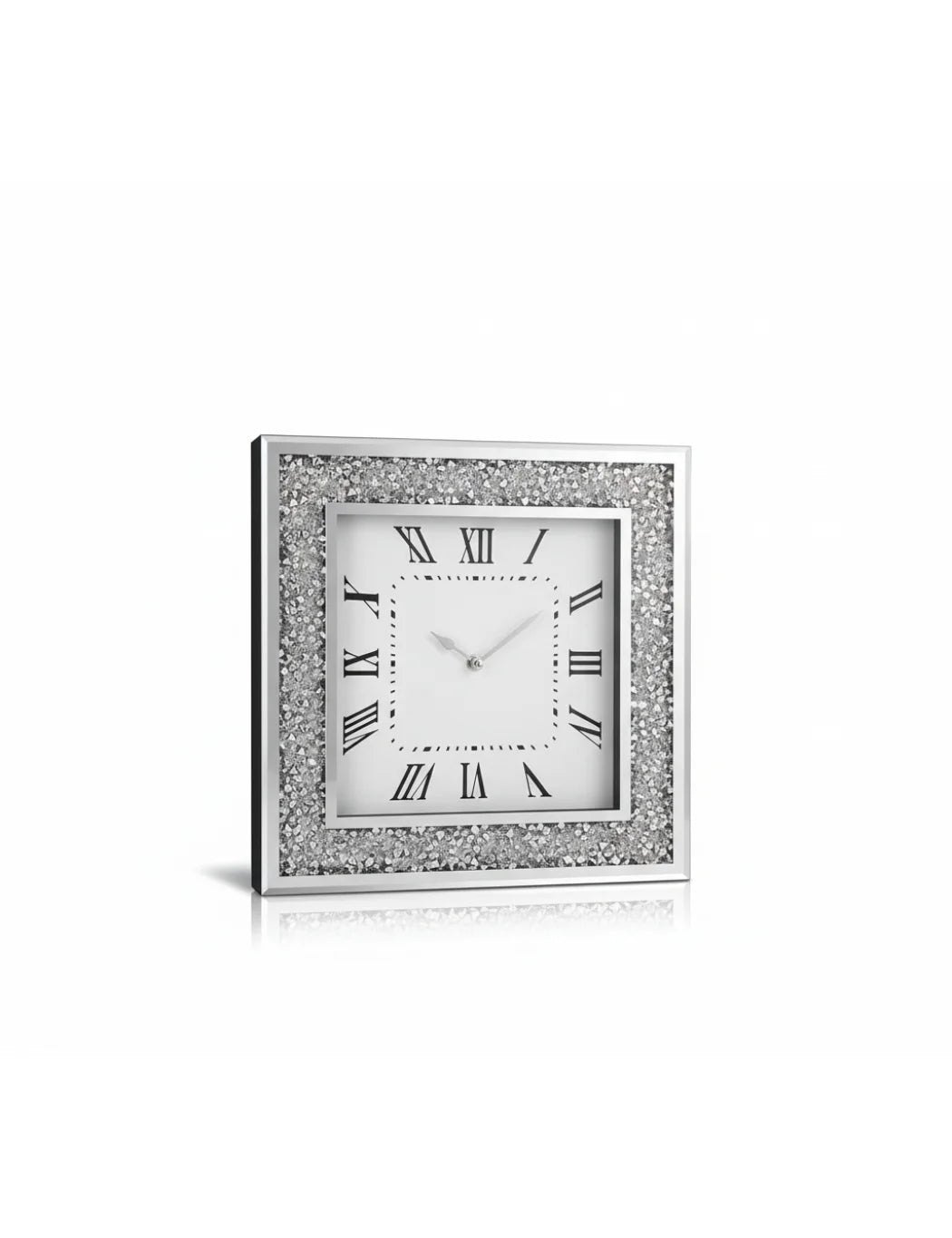 Extra-Large Diamante Mirrored Wall Clock 50×50 cm – Silver Glam Accent | Sparkle Decors UK