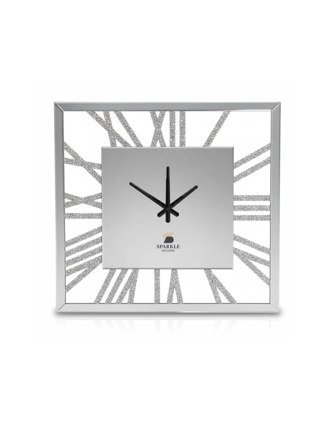 Mirrored Crushed Crystal Square Wall Clock 60×60 cm – Glam Silver Design | Sparkle Decors UK