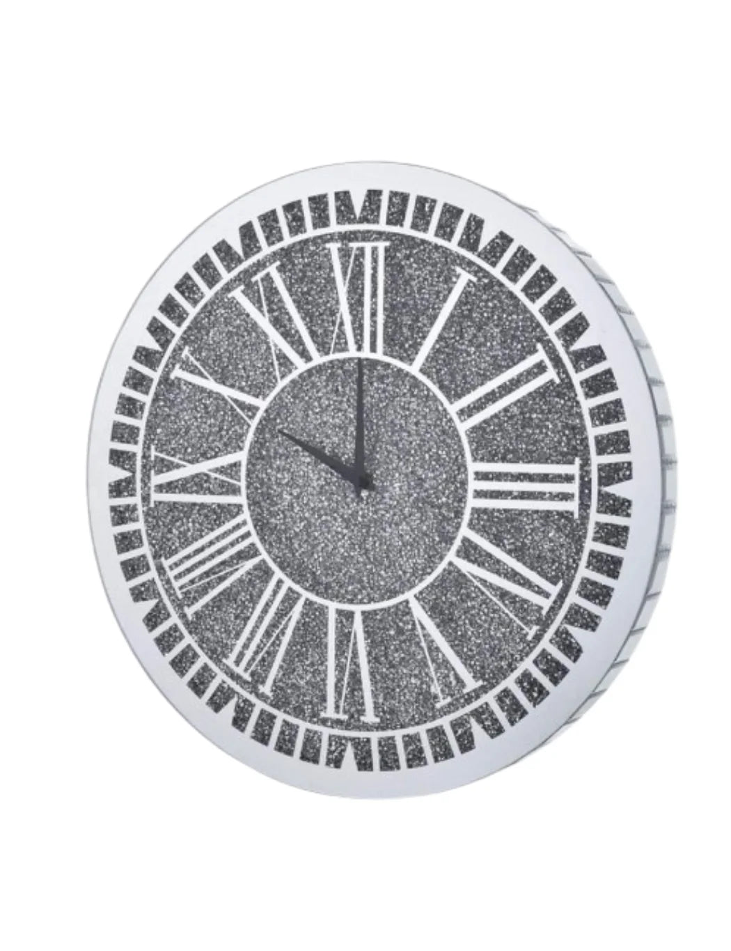 Bevelled Diamante Round Wall Clock 40cm – Silent Silver Luxury Wall Design | Sparkle Decors UK