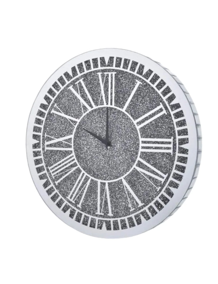 Bevelled Diamante Round Wall Clock 40cm – Silent Silver Luxury Wall Design | Sparkle Decors UK