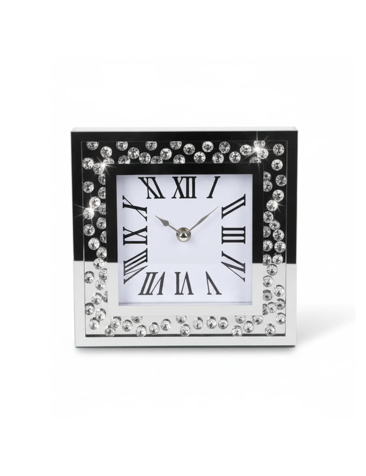 Diamante Mirrored Table Clock 20cm – Silent Sparkle Mantel & Desk Design | Sparkle Decors UK