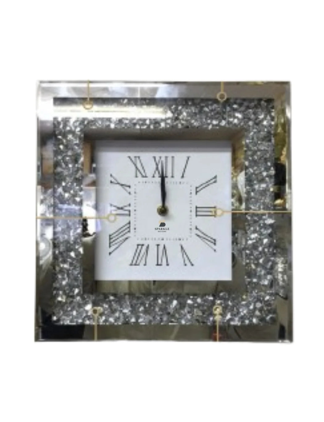 Crushed Diamond Silver Square Wall Clock – 30cm Sparkling Crystal Timepiece | Sparkle Decors UK