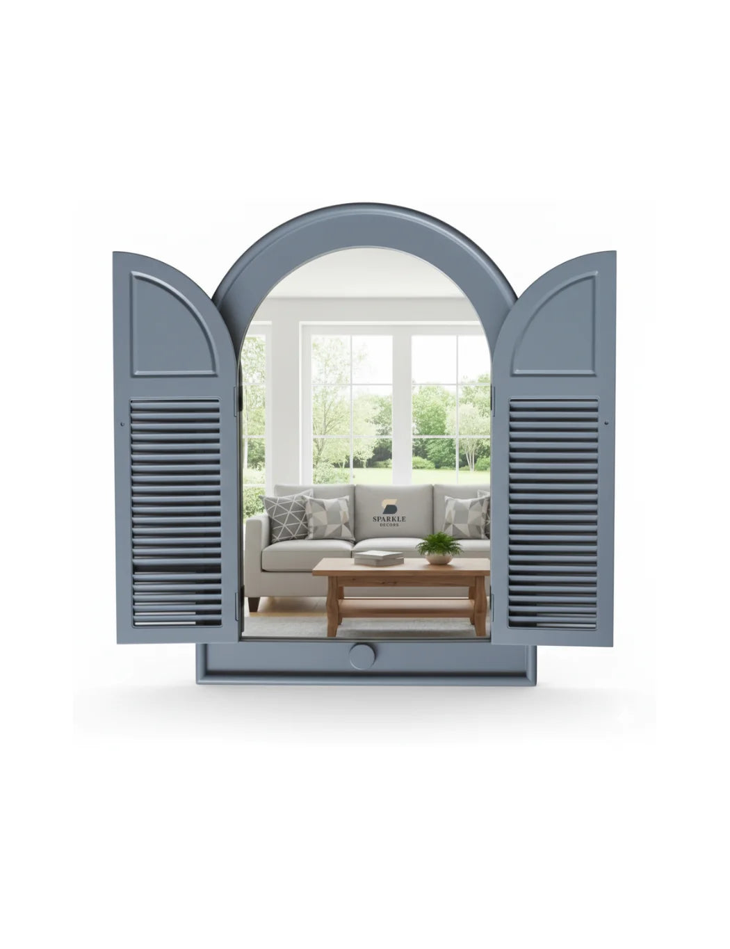 Arched Shutter Mirror 49×57 cm – Grey Louvre Door Window Style Wall Art | Sparkle Decors UK