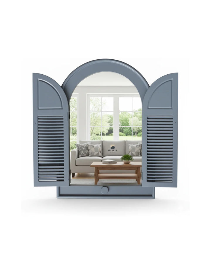Arched Shutter Mirror 49×57 cm – Grey Louvre Door Window Style Wall Art | Sparkle Decors UK