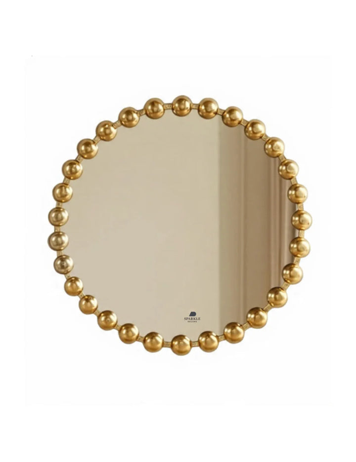 Luxury Golden Beaded Round Wall Mirror – 60cm Modern Home Accent Design | Sparkle Decors UK