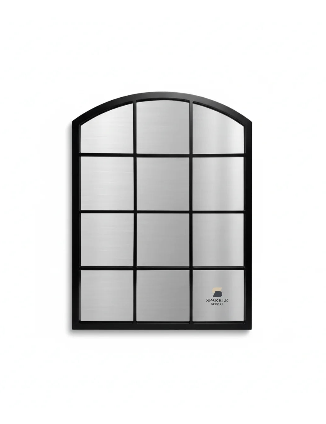 Arched Grid Mirror 76×50 cm – Stylish Black Frame Decorative Wall Feature | Sparkle Decors UK