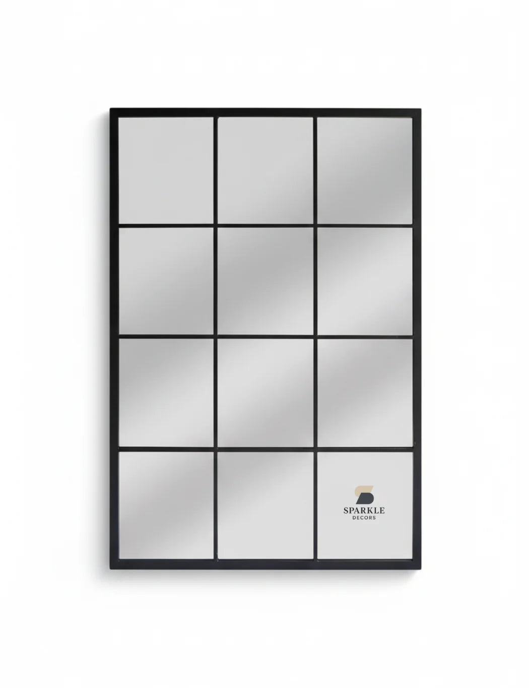 Large Black Rectangular Window Mirror – Modern Metal Frame Wall Décor Accent | Sparkle Decors UK