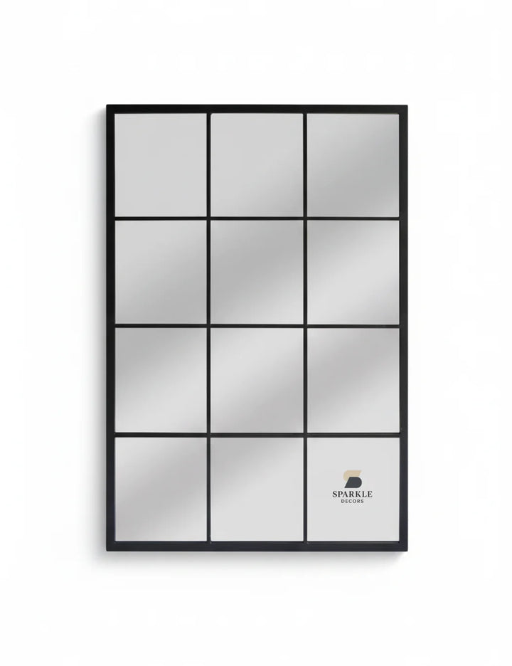 Large Black Rectangular Window Mirror – Modern Metal Frame Wall Décor Accent | Sparkle Decors UK