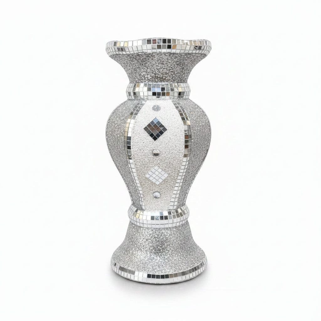 White & silver mosaic floor vase 30cm