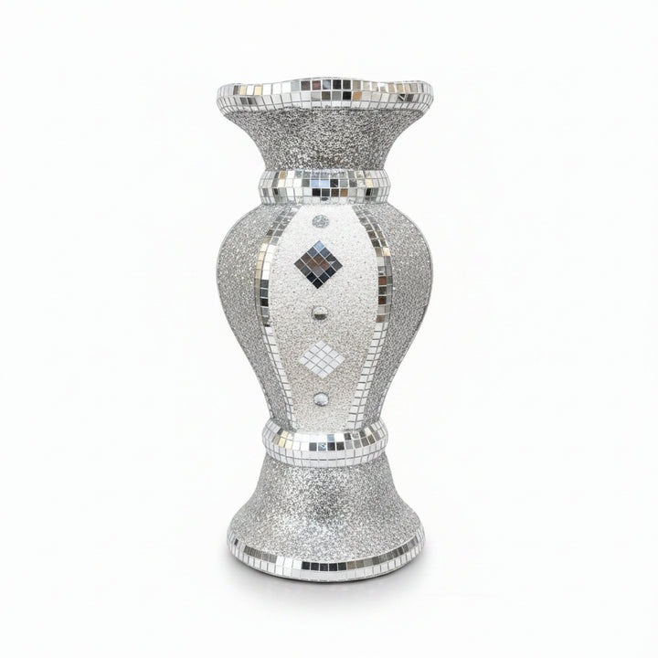 White & silver mosaic floor vase 30cm