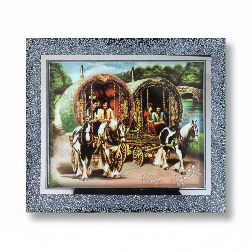 XL crushed diamond horse wagon wall art angel face down