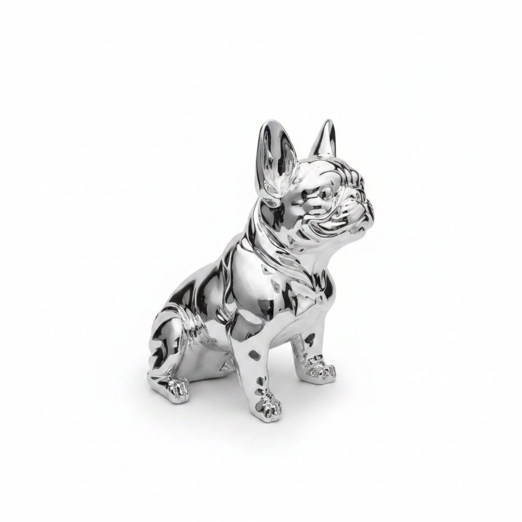 XL silver bling French bulldog ceramic statue 40cm