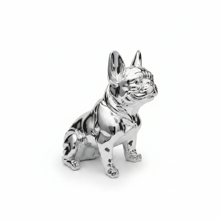 XL silver bling French bulldog ceramic statue 40cm