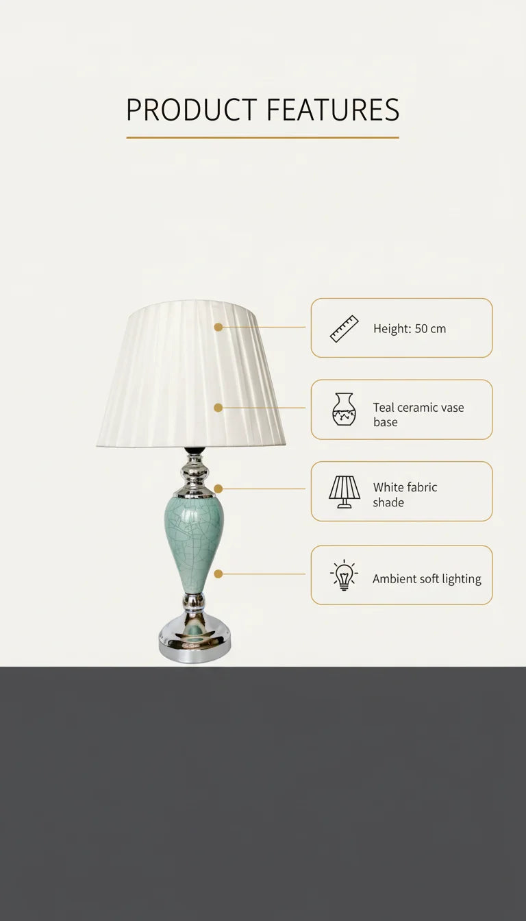 best Teal Ceramic Table Lamp with White Fabric Shade