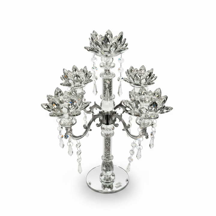 Decorative crystal candelabra on a white background