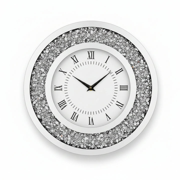 crushed diamond mirrored wall clock roman numerals luxury sparkle wall decor