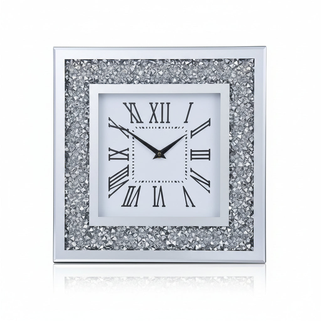 crushed diamond roman numeral mirrored wall clock crystal sparkle home decor