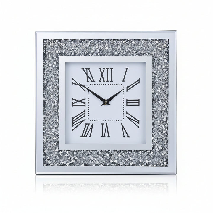 crushed diamond roman numeral mirrored wall clock crystal sparkle home decor