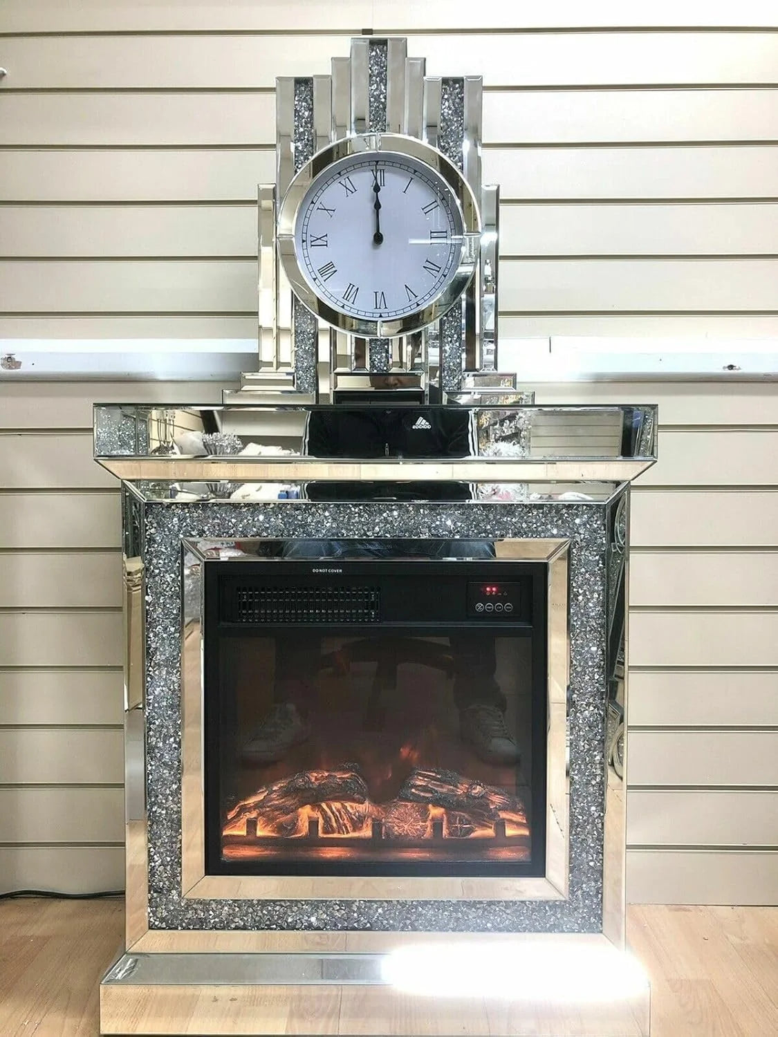 Mirrored Crushed Crystal Diamond Mantel Clock 33×50 cm – Luxury Accent | Sparkle Decors UK