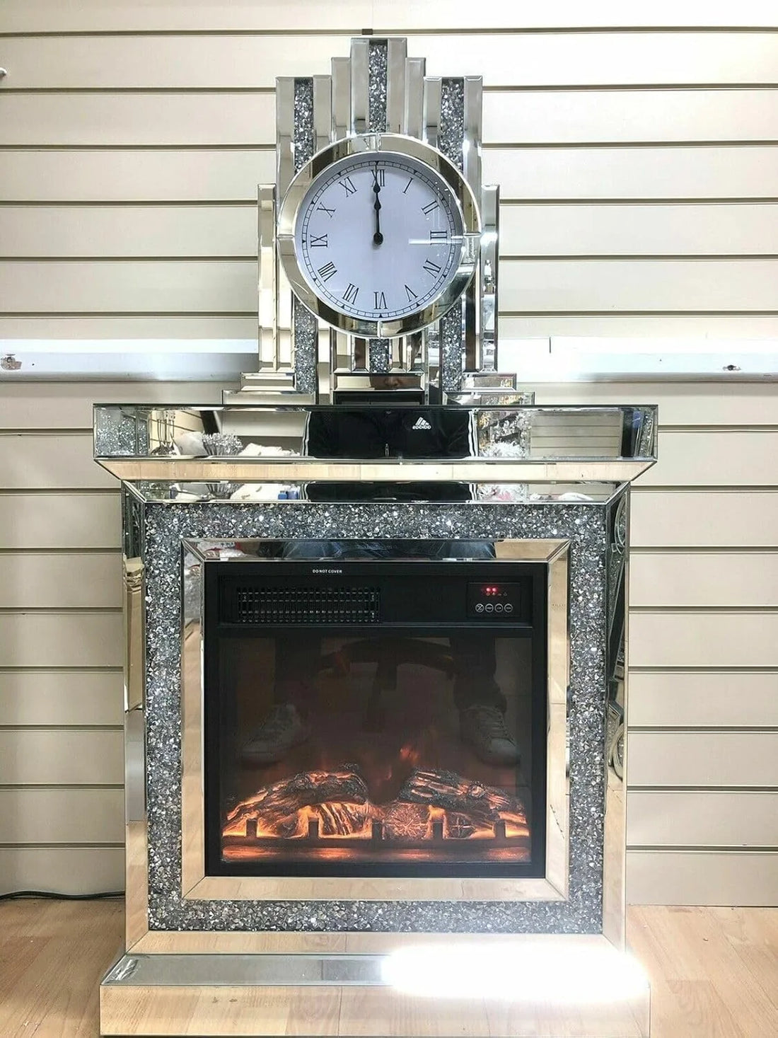 Mirrored Crushed Crystal Diamond Mantel Clock 33×50 cm – Luxury Accent | Sparkle Decors UK