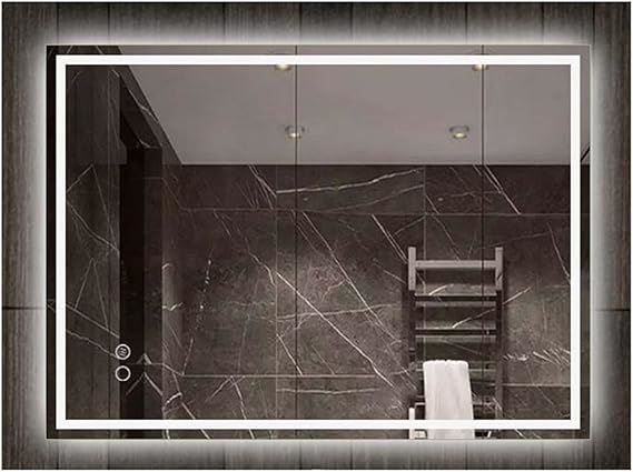 LED Demister Bathroom Mirror Rectangular Double Strip Light 70x50 cm