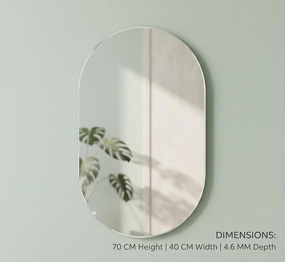 Large Silver Oval Shaped Frameless Wall Mounted Glass Mirror Rounded Edges Horizontal & Vertical Display 40x70Cm