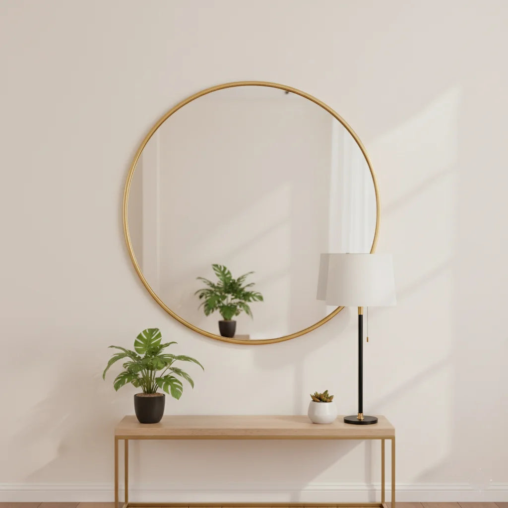 Decorative wall mirror with gold frame in a bright modern interior — Sparkle Decors.