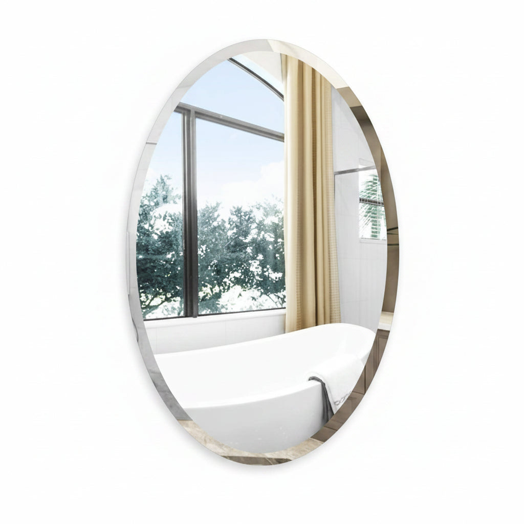 oval bevelled frameless wall mirror bathroom modern decor