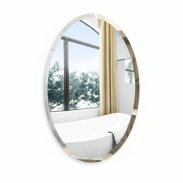 oval bevelled frameless wall mirror bathroom modern decor