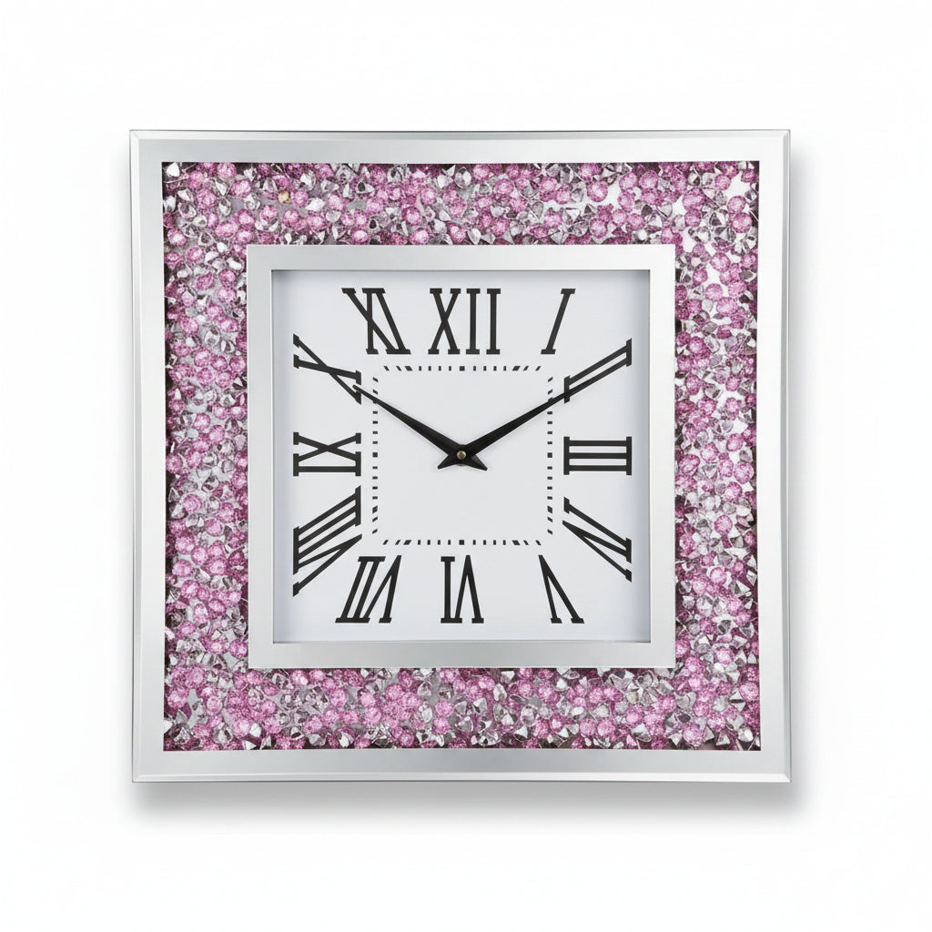  pink silver crystal crushed diamond wall clock 40x40cm