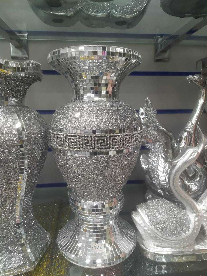 Silver crushed diamond ceramic vase 30cm