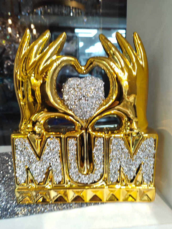 Mum & Dad gold heart hand crushed diamond crystal ornament