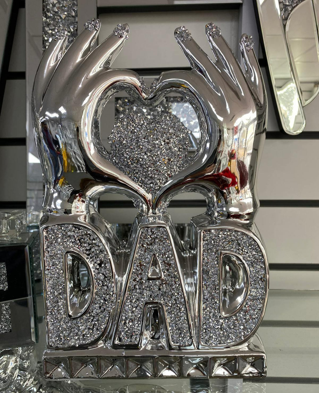 dad heart crushed diamond ornament silver gift décor