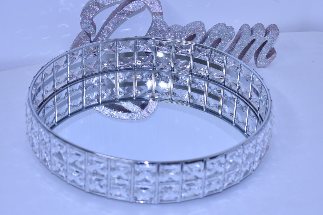 Mirrored crystal decorative tray for table display